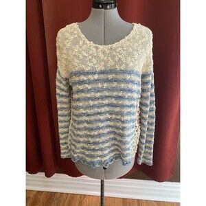 Free People Sweater Sz-XS Unique Layer Blue & Cream Strips 100% Cotton